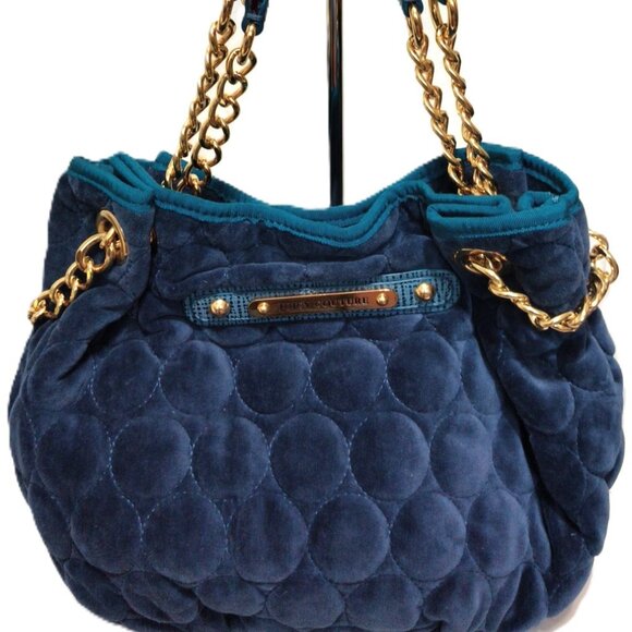 Vintage Y2K Juicy Couture Shoulder Bag Dark Blue Velour Chain Strap Purse - Picture 1 of 8